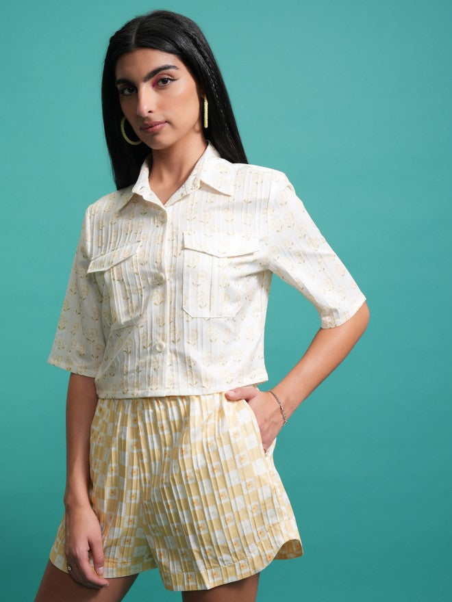Tokyo Talkies Women Yellow Shirt With Shorts Co-Ords - Yellow - Image 4