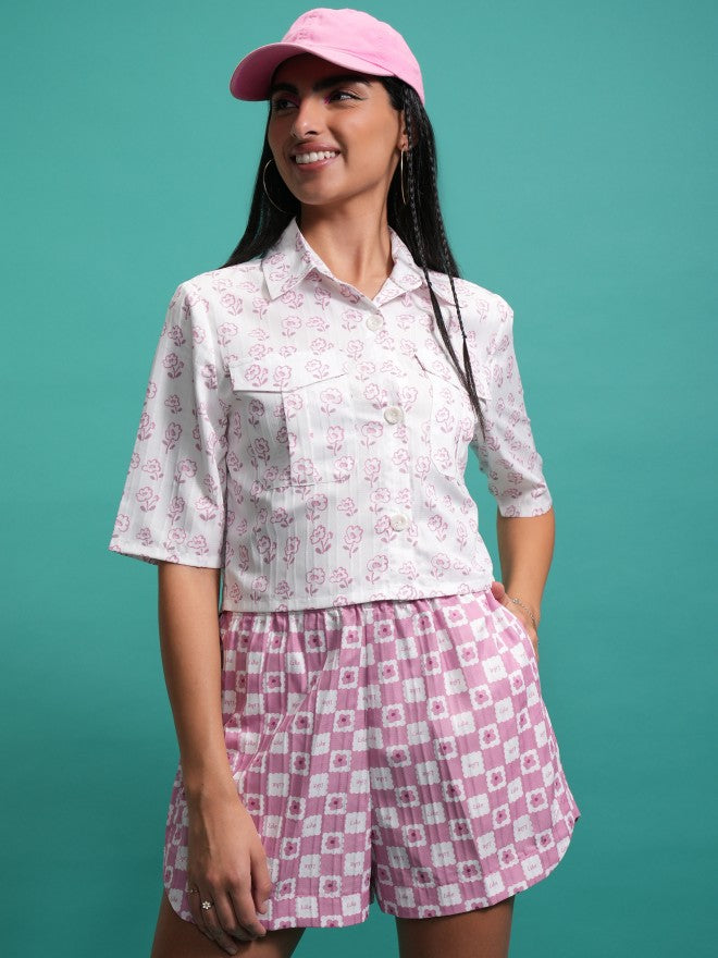 Tokyo Talkies Women Pink Shirt With Shorts Co-Ords - Pink - Image 1