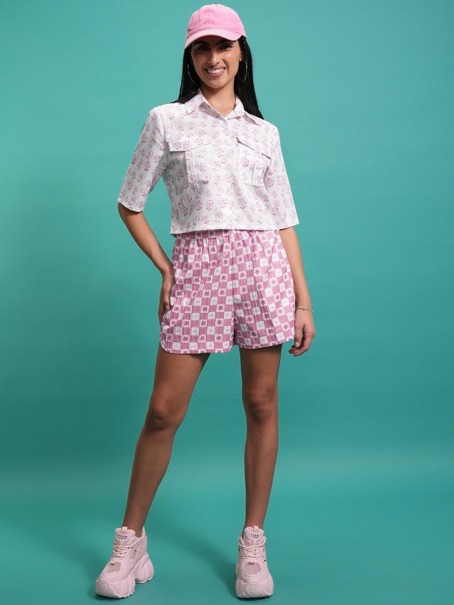 Tokyo Talkies Women Pink Shirt With Shorts Co-Ords - Pink - Image 2