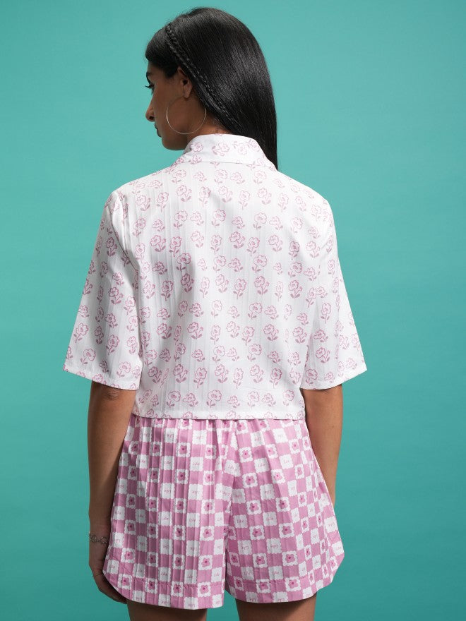 Tokyo Talkies Women Pink Shirt With Shorts Co-Ords - Pink - Image 3