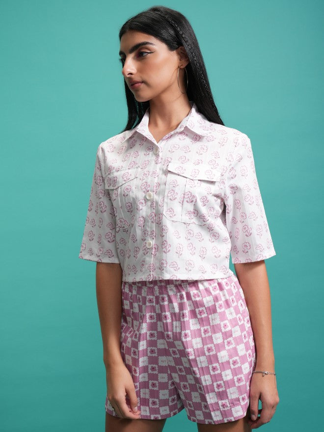 Tokyo Talkies Women Pink Shirt With Shorts Co-Ords - Pink - Image 4