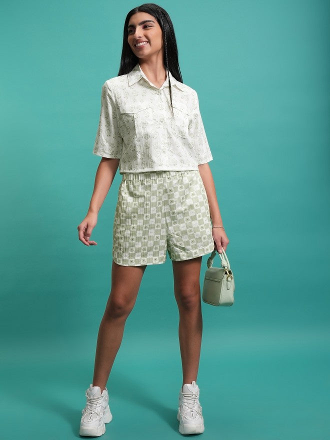 Tokyo Talkies Women Green Shirt With Shorts Co-Ords - Green - Image 2