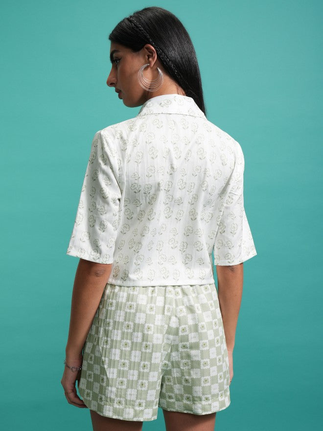 Tokyo Talkies Women Green Shirt With Shorts Co-Ords - Green - Image 3