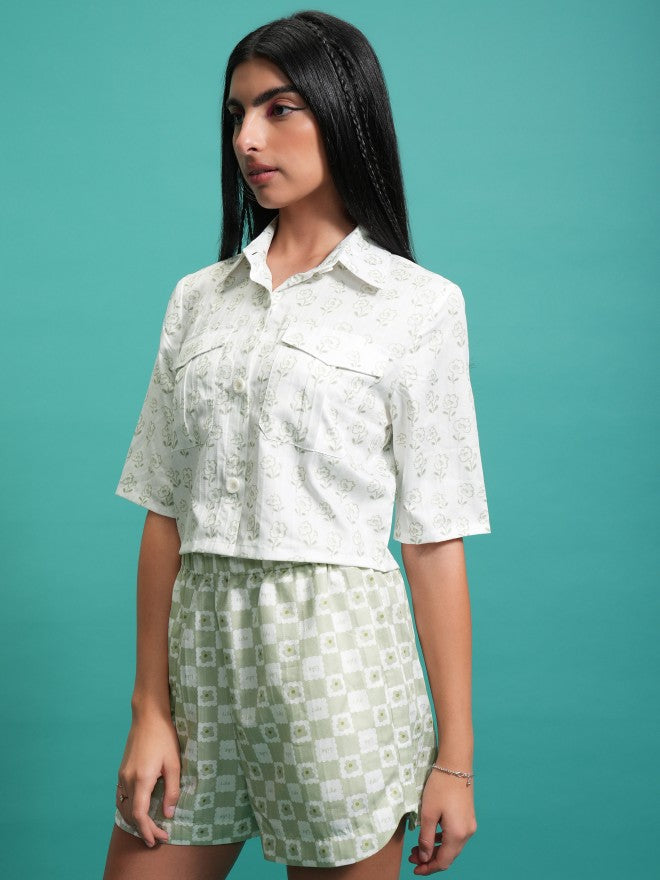 Tokyo Talkies Women Green Shirt With Shorts Co-Ords - Green - Image 4
