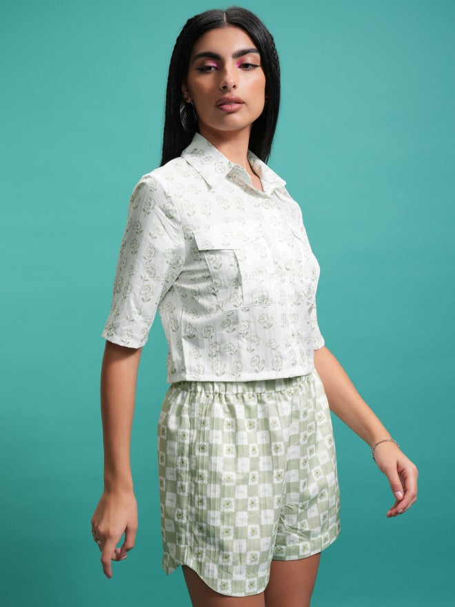 Tokyo Talkies Women Green Shirt With Shorts Co-Ords - Green - Image 6