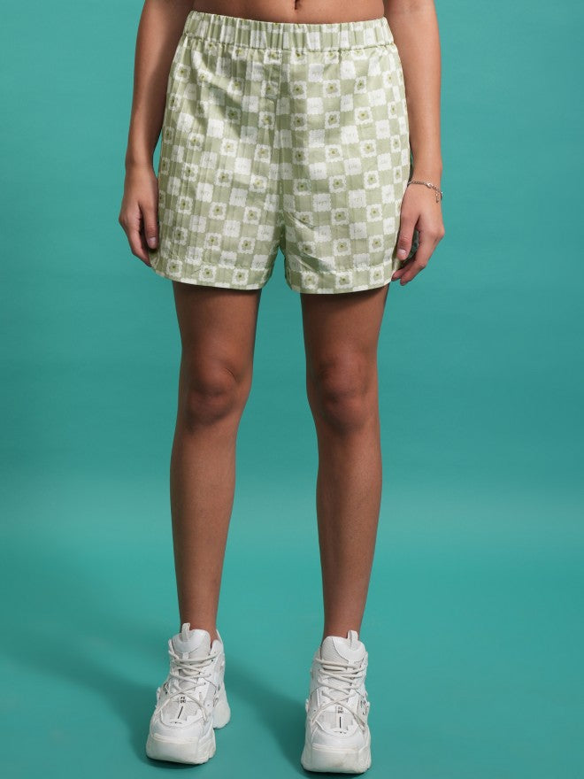 Tokyo Talkies Women Green Shirt With Shorts Co-Ords - Green - Image 8