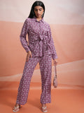 Tokyo Talkies Women Mauve Shirt With Trouser Co-Ords - Mauve - Image 1