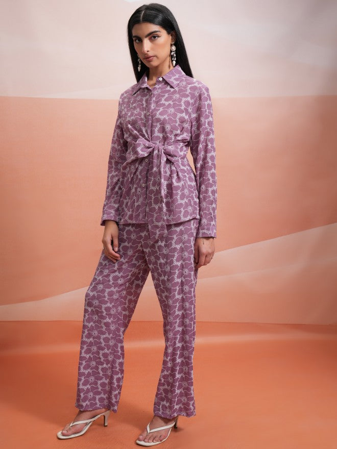 Tokyo Talkies Women Mauve Shirt With Trouser Co-Ords - Mauve - Image 2