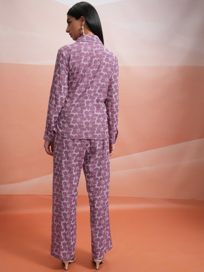 Tokyo Talkies Women Mauve Shirt With Trouser Co-Ords - Mauve - Image 3