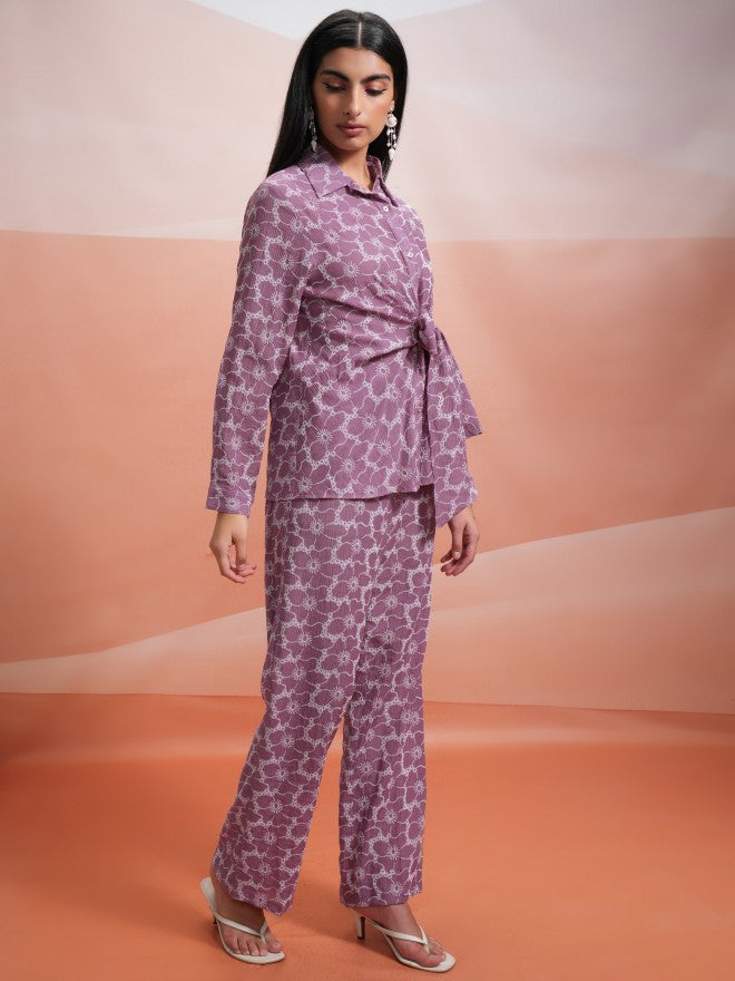 Tokyo Talkies Women Mauve Shirt With Trouser Co-Ords - Mauve - Image 4