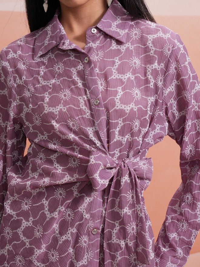 Tokyo Talkies Women Mauve Shirt With Trouser Co-Ords - Mauve - Image 5