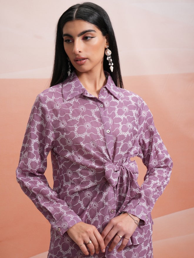 Tokyo Talkies Women Mauve Shirt With Trouser Co-Ords - Mauve - Image 8