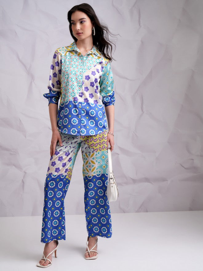 Tokyo Talkies Women Blue Top With Trouser Co-Ords - Blue - Image 1