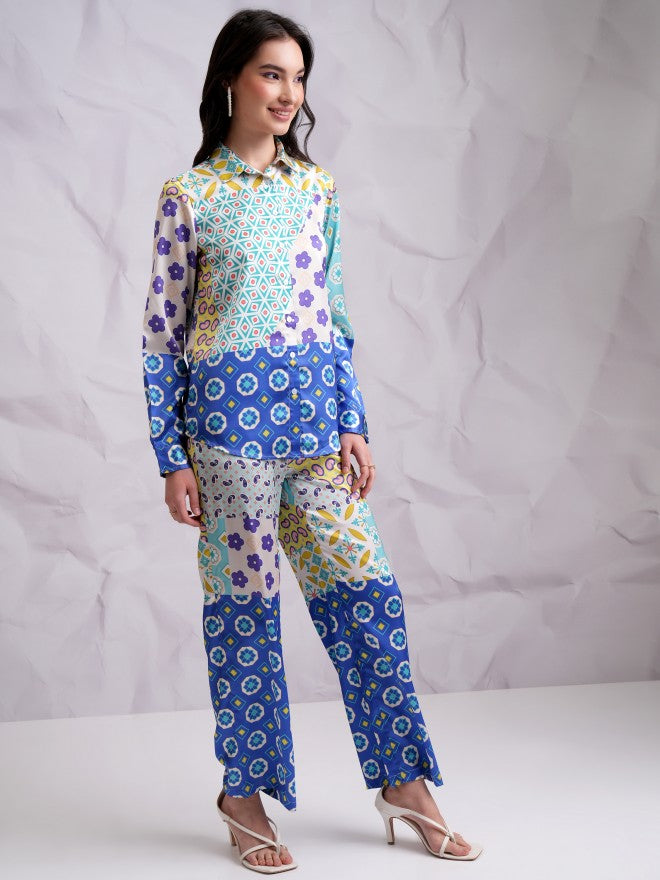 Tokyo Talkies Women Blue Top With Trouser Co-Ords - Blue - Image 4