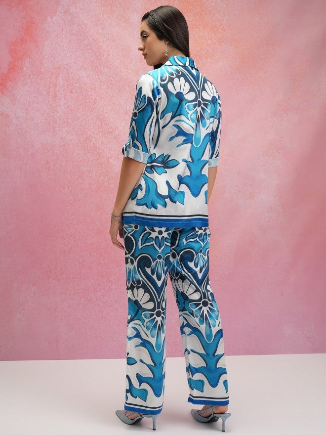 Tokyo Talkies Women Blue Coat With Trouser Co-Ords - Blue - Image 3