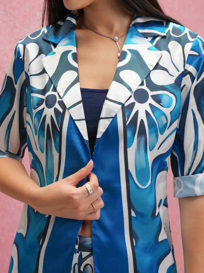 Tokyo Talkies Women Blue Coat With Trouser Co-Ords - Blue - Image 5