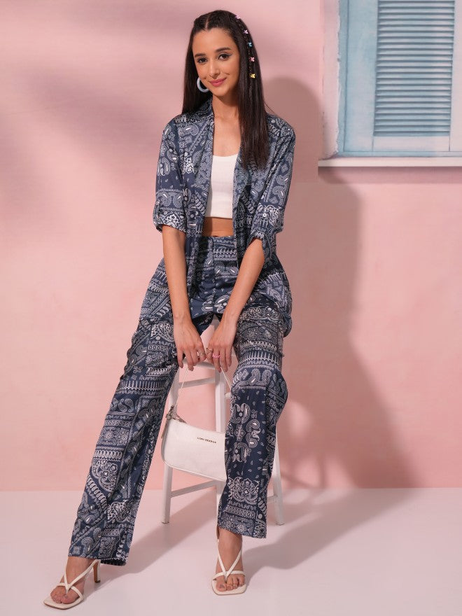 Tokyo Talkies Women Blue Blazer With Trouser - Blue - Image 1