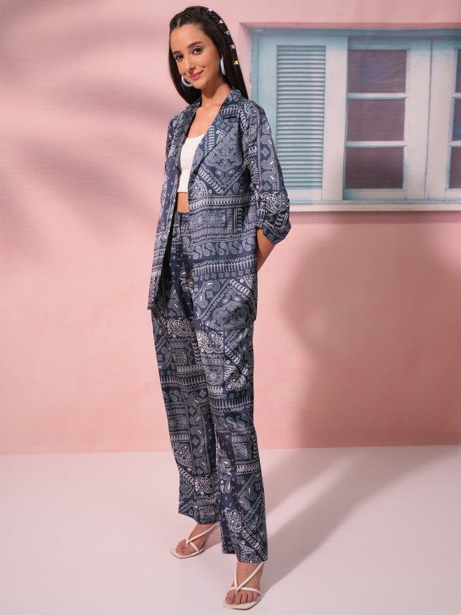 Tokyo Talkies Women Blue Blazer With Trouser - Blue - Image 2