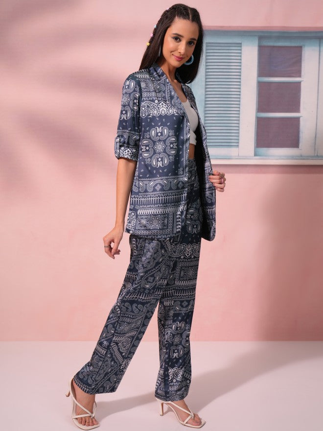 Tokyo Talkies Women Blue Blazer With Trouser - Blue - Image 4