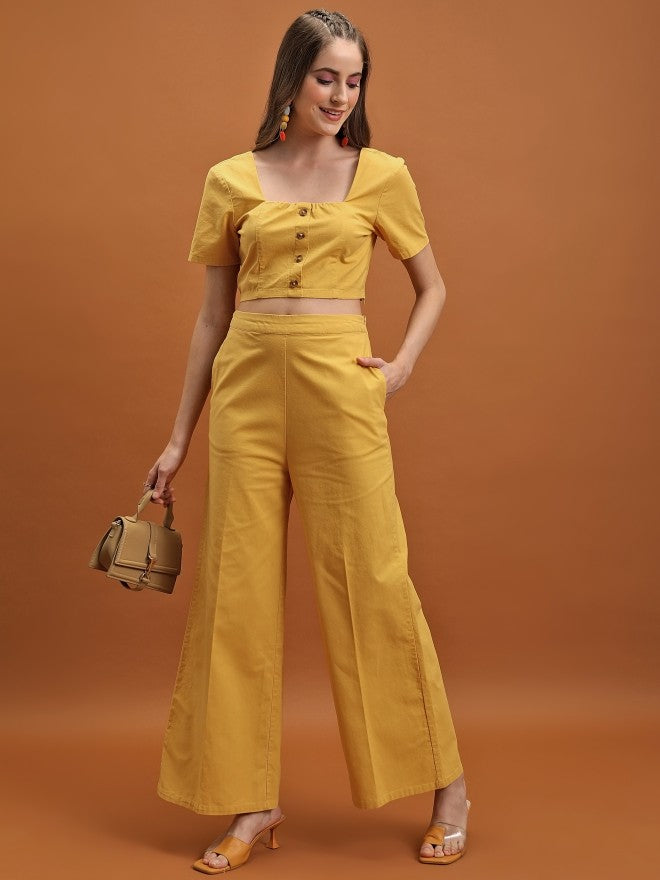 Tokyo Talkies Women Yellow Top With Trousers Co-Ords - Yellow - Image 1