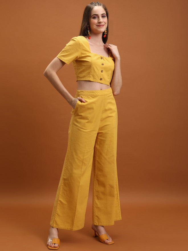 Tokyo Talkies Women Yellow Top With Trousers Co-Ords - Yellow - Image 4