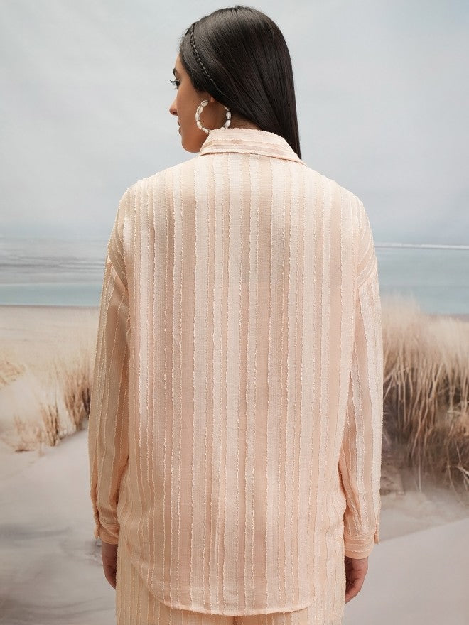 Tokyo Talkies Women Beige Shirt With Shorts Co-Ords - Beige - Image 3