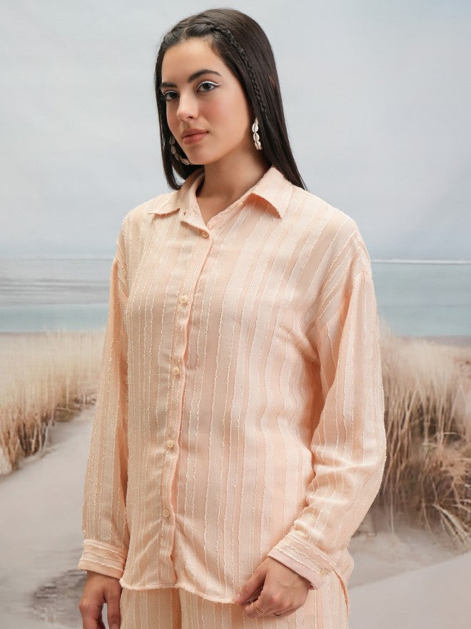 Tokyo Talkies Women Beige Shirt With Shorts Co-Ords - Beige - Image 4