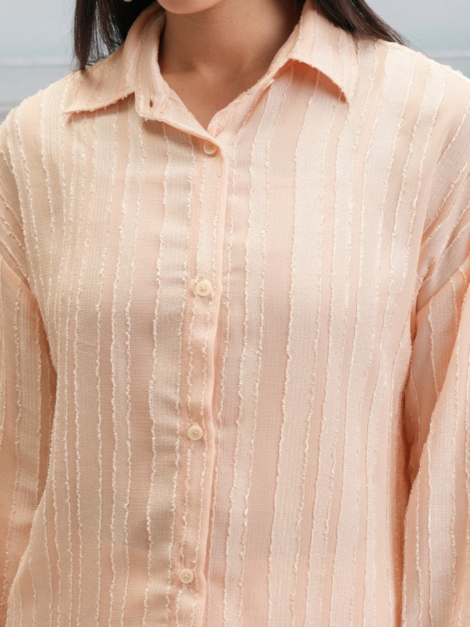Tokyo Talkies Women Beige Shirt With Shorts Co-Ords - Beige - Image 5