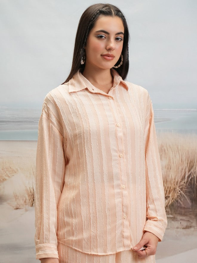 Tokyo Talkies Women Beige Shirt With Shorts Co-Ords - Beige - Image 6