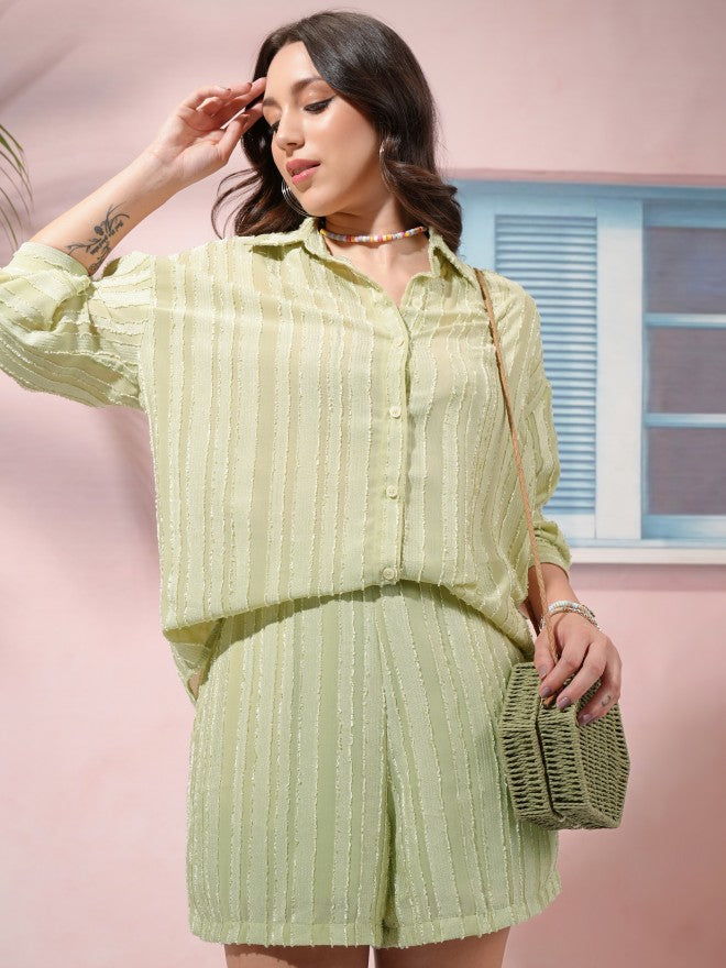 Tokyo Talkies Women Green Shirt With Short - Green - Image 1