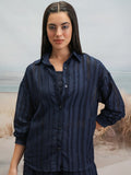 Tokyo Talkies Women Navy Blue Shirt With Shorts Co-Ords - Navy Blue - Image 1