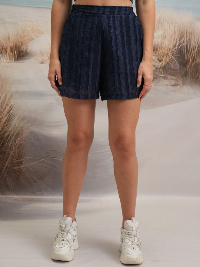 Tokyo Talkies Women Navy Blue Shirt With Shorts Co-Ords - Navy Blue - Image 8