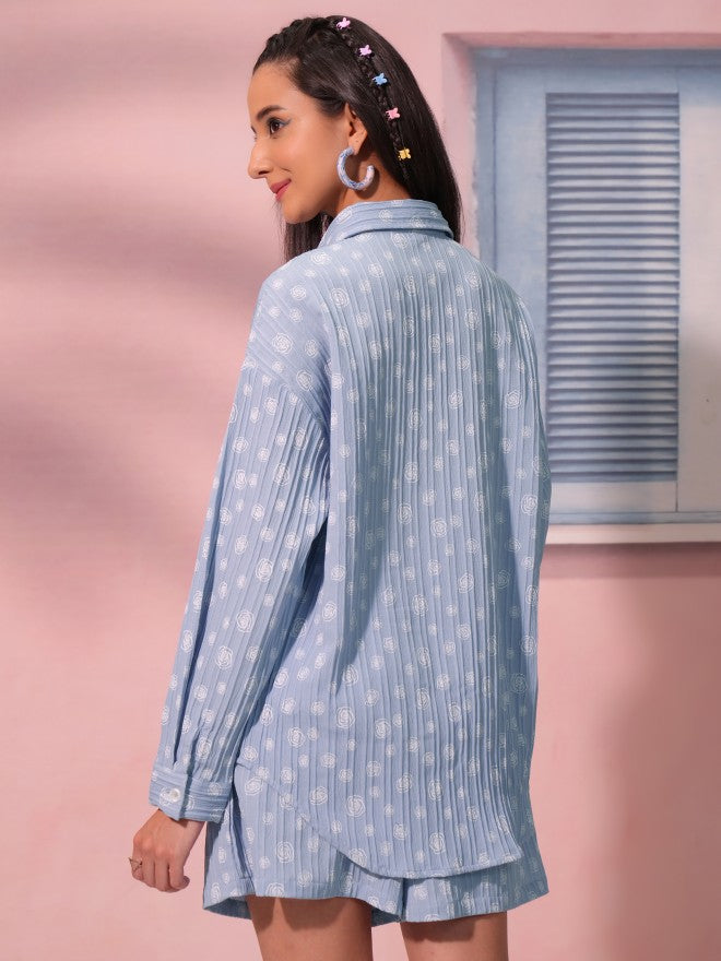 Tokyo Talkies Women Blue Shirt With Short - Blue - Image 3