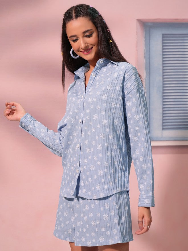 Tokyo Talkies Women Blue Shirt With Short - Blue - Image 4