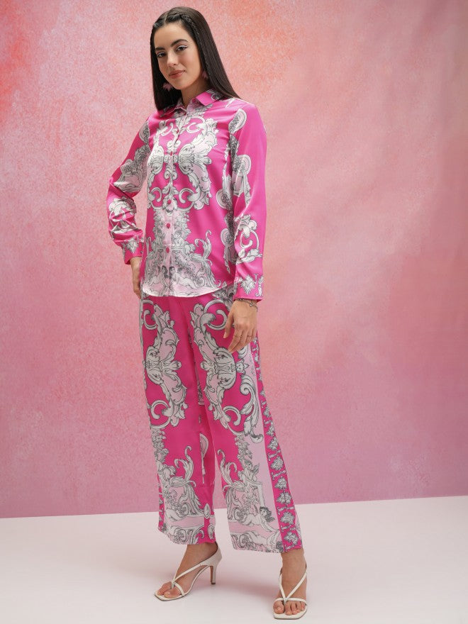 Tokyo Talkies Women Pink Shirt With Trouser Co-Ords - Pink - Image 2