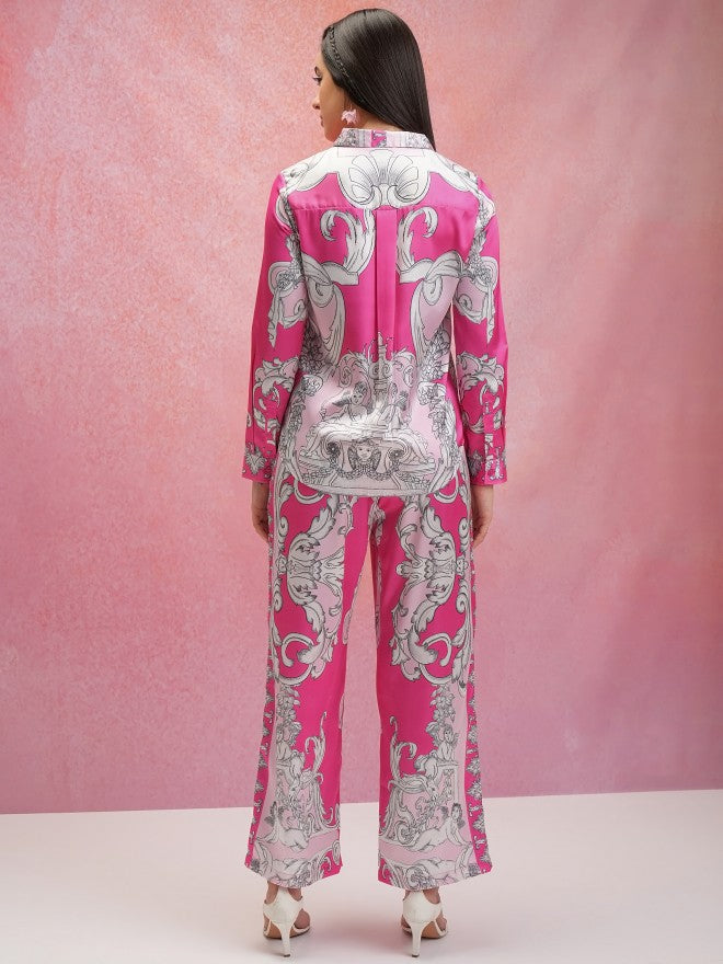 Tokyo Talkies Women Pink Shirt With Trouser Co-Ords - Pink - Image 3