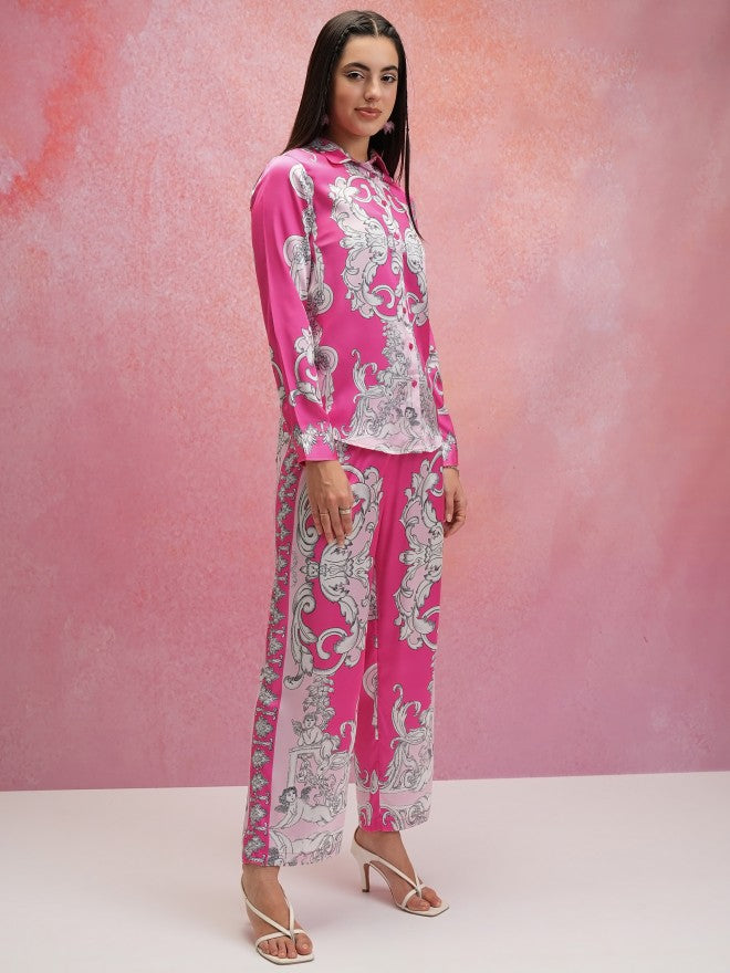 Tokyo Talkies Women Pink Shirt With Trouser Co-Ords - Pink - Image 4