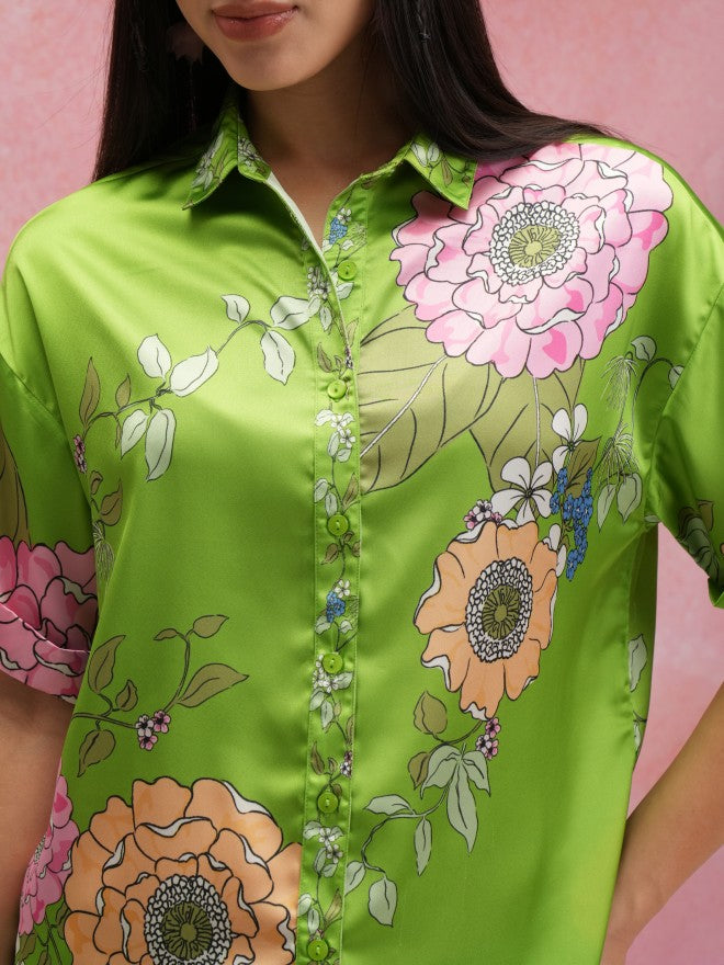 Tokyo Talkies Women Green Shirt With Trouser Co-Ords - Green - Image 5
