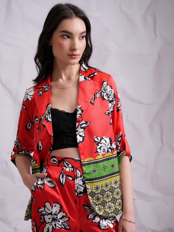 Tokyo Talkies Women Red Top With Trouser Co-Ords - Red - Image 2