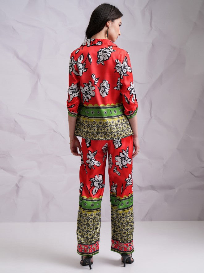 Tokyo Talkies Women Red Top With Trouser Co-Ords - Red - Image 3