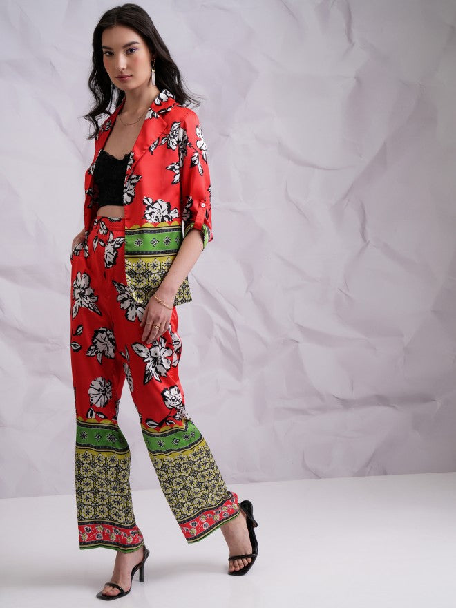 Tokyo Talkies Women Red Top With Trouser Co-Ords - Red - Image 4