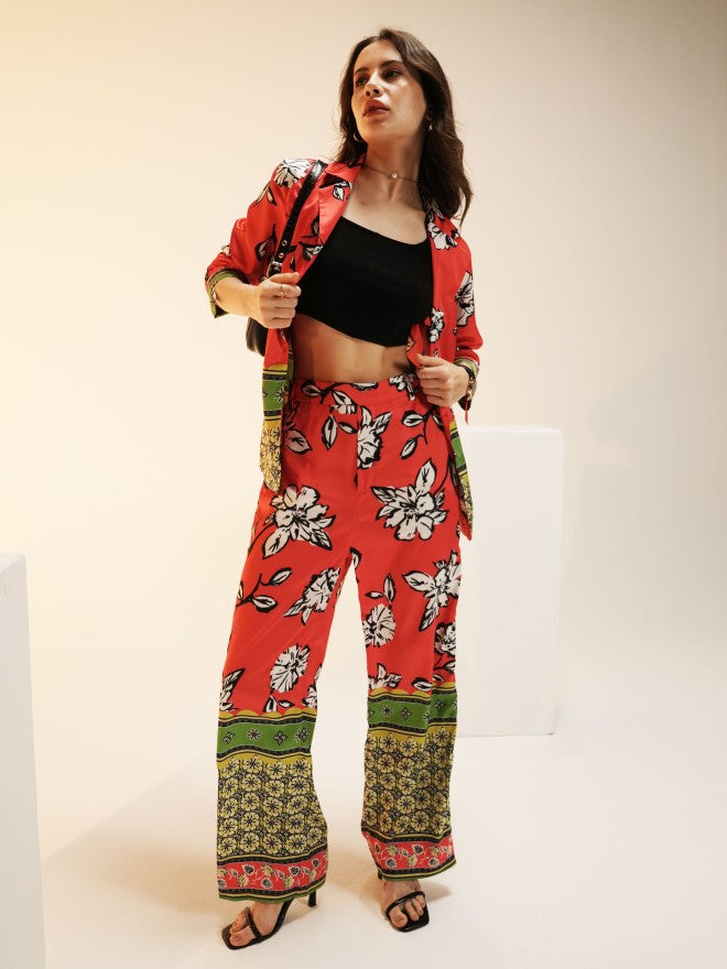 Tokyo Talkies Women Red Top With Trouser Co-Ords - Red - Image 1