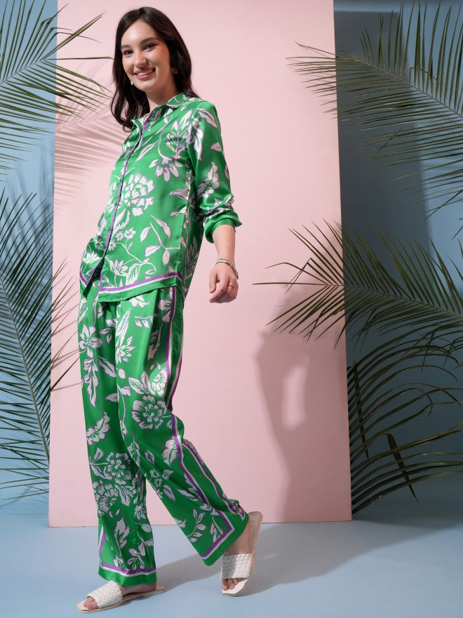 Tokyo Talkies Women Green Top With Trouser Co-Ords - Green - Image 2
