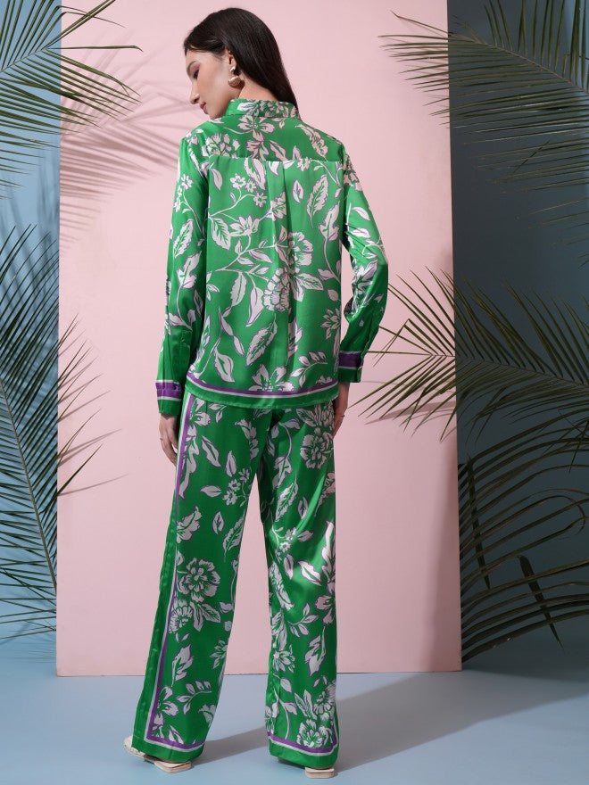 Tokyo Talkies Women Green Top With Trouser Co-Ords - Green - Image 3