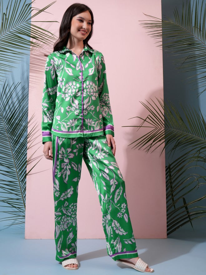 Tokyo Talkies Women Green Top With Trouser Co-Ords - Green - Image 4