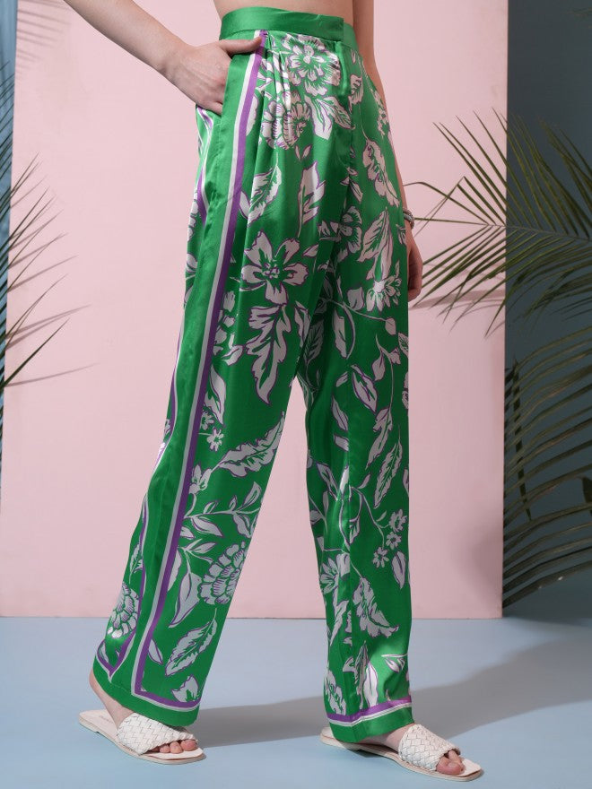 Tokyo Talkies Women Green Top With Trouser Co-Ords - Green - Image 7