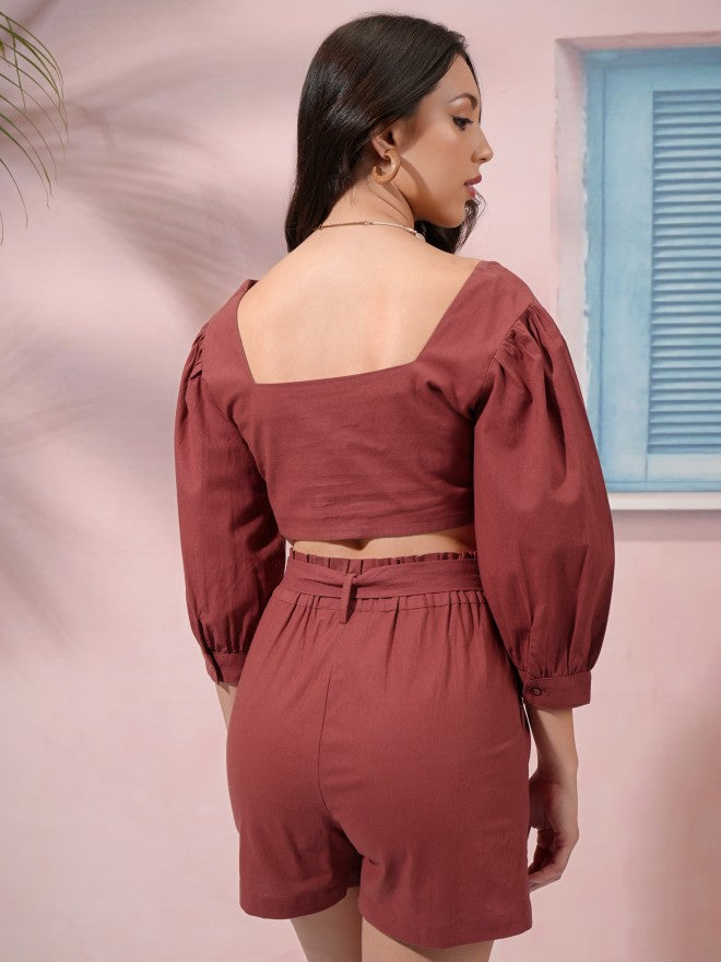Tokyo Talkies Women Terracotta Top With Short - Terracotta - Image 3