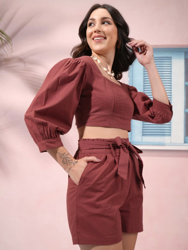 Tokyo Talkies Women Terracotta Top With Short - Terracotta - Image 6