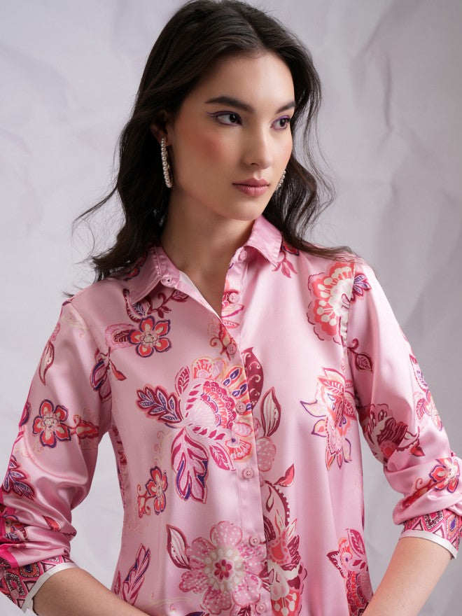 Tokyo Talkies Women Pink Shirt With Trousers Co-Ords - Pink - Image 2