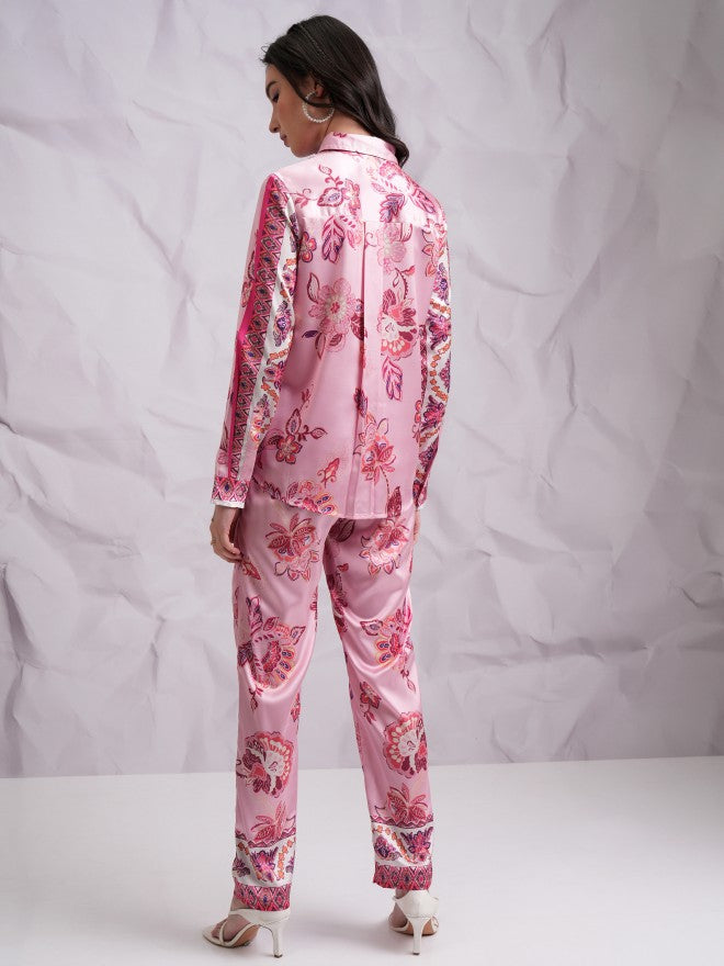 Tokyo Talkies Women Pink Shirt With Trousers Co-Ords - Pink - Image 3